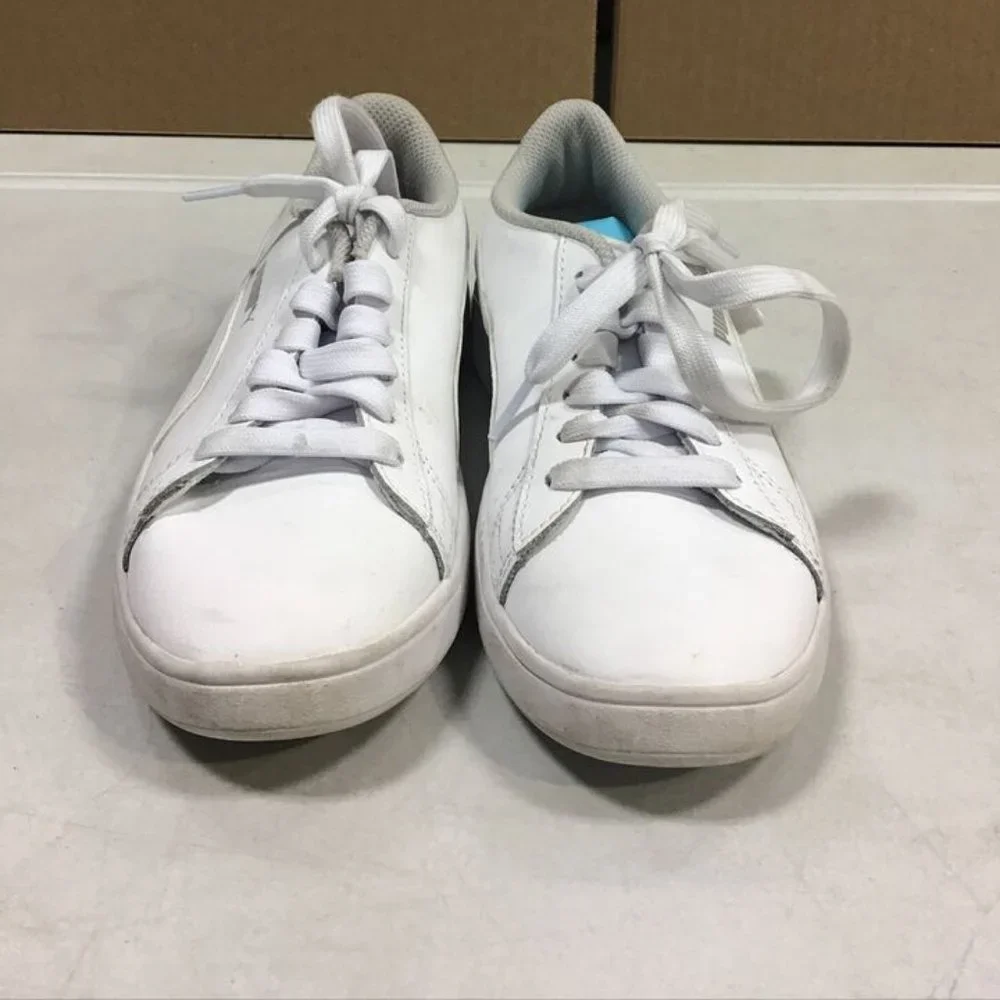 PUMA UNISEX CHILD SMASH V2 LEATHER SNEAKERS WHITE 2.5C